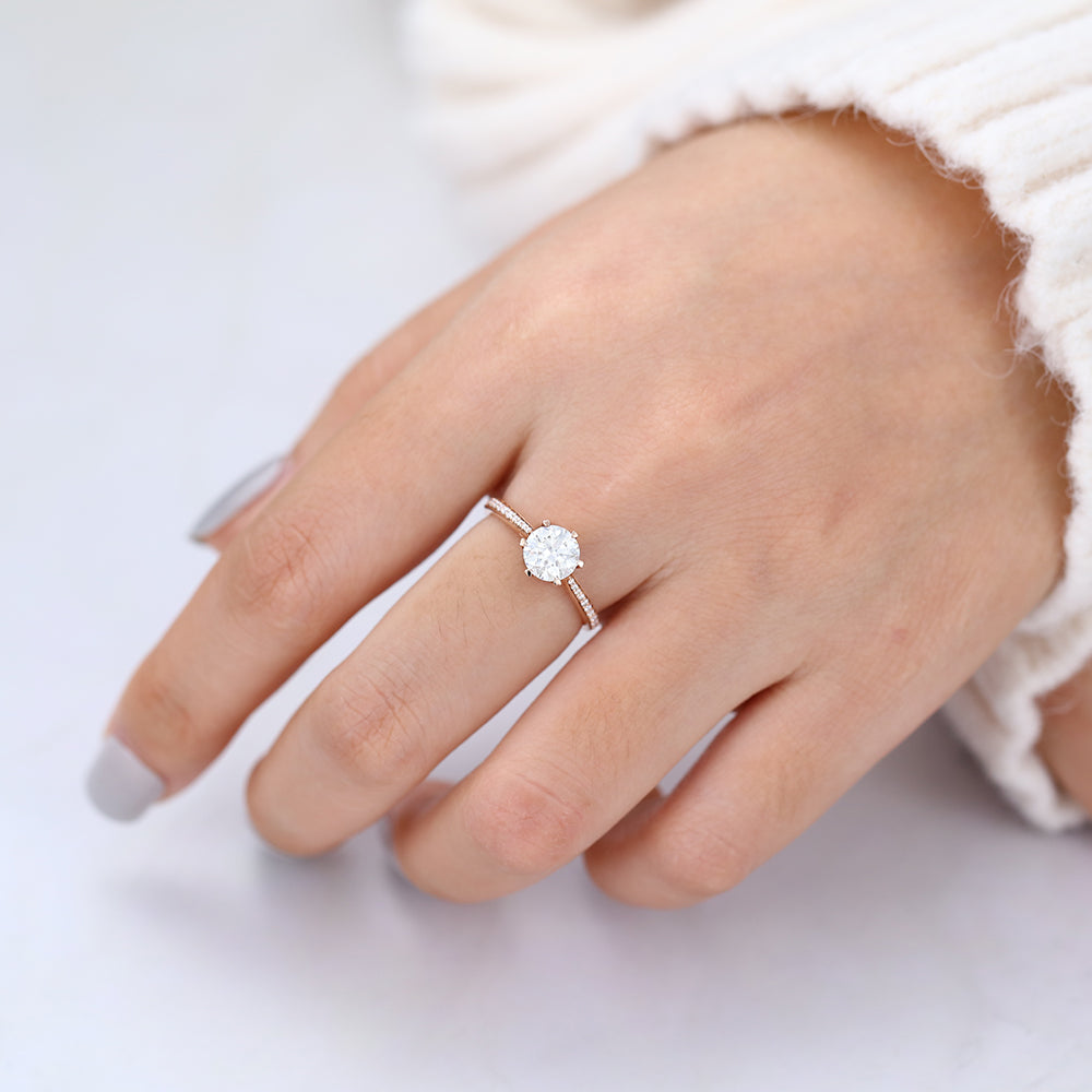 0.68 CT Round Pave Lab-Grown Diamond Engagement Ring
