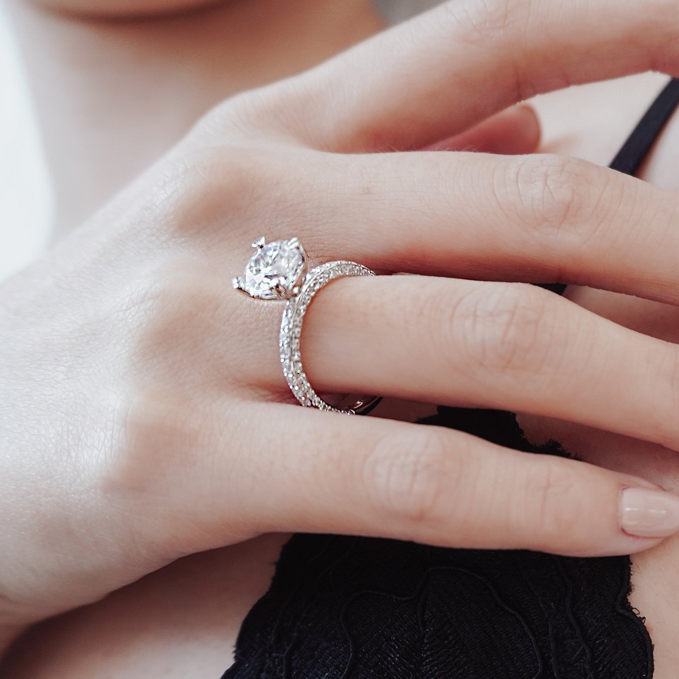 1.50 CT Round Three Side Pave CVD F/VS2 Diamond Engagement Ring