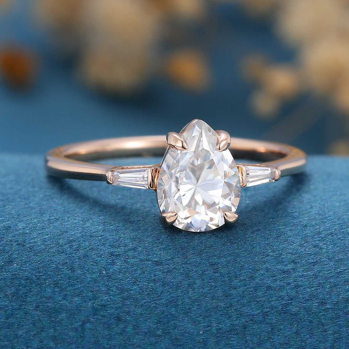 1 CT Pear Three Stone Lab Grown Diamond Engagement Ring