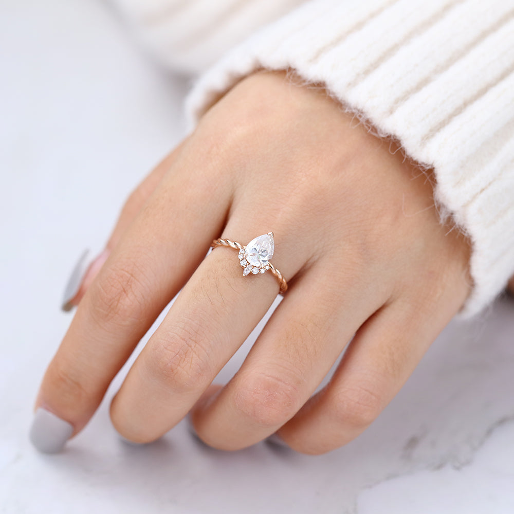 0.9 CT Pear Cluster & Twisted Shank Moissanite Engagement Ring