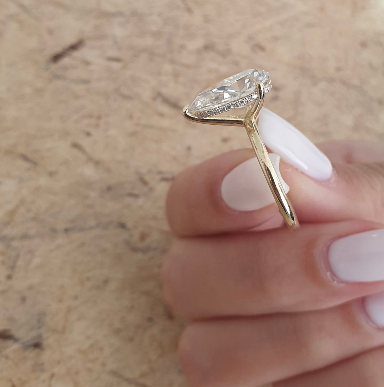 4.6 CT Pear Hidden Halo CVD G/VS2 Diamond Engagement Ring