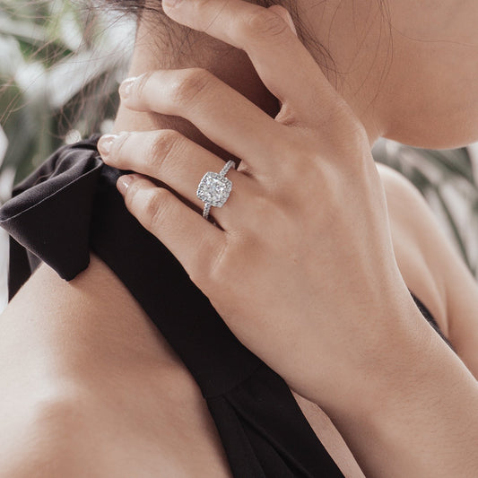 1.50 CT Cushion Halo & Pave Lab Grown Diamond Engagement Ring