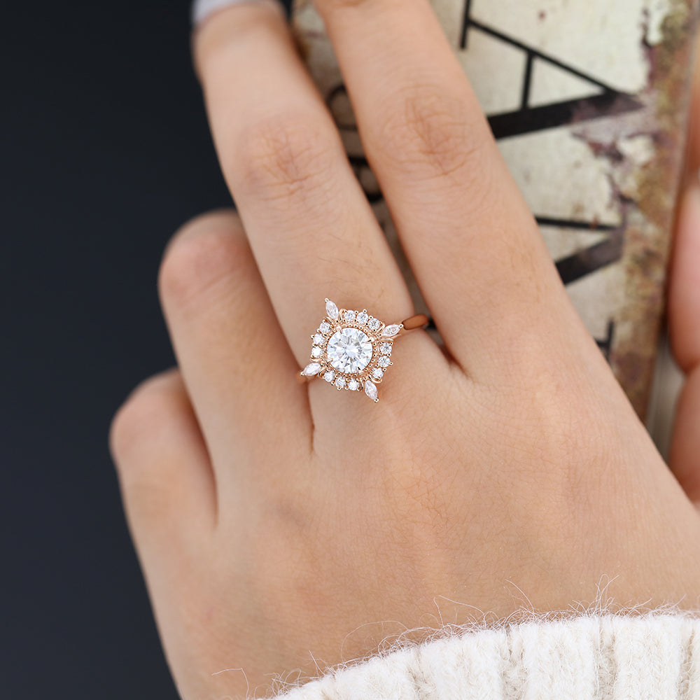 0.68 CT Round Vintage Cluster Lab-Grown Diamond Engagement Ring