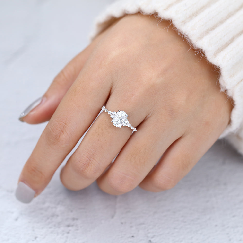 1.33 CT Oval Vintage Cluster & Pave Moissanite Engagement Ring