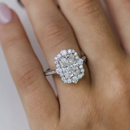 3.4 CT Radiant Halo & Pave Lab Grown Diamond Engagement Ring