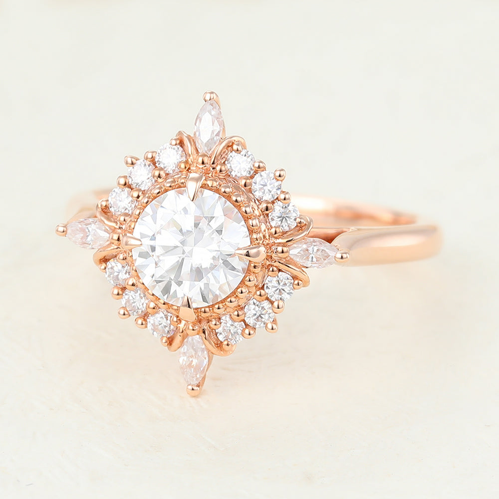 0.68 CT Round Vintage Cluster Lab-Grown Diamond Engagement Ring