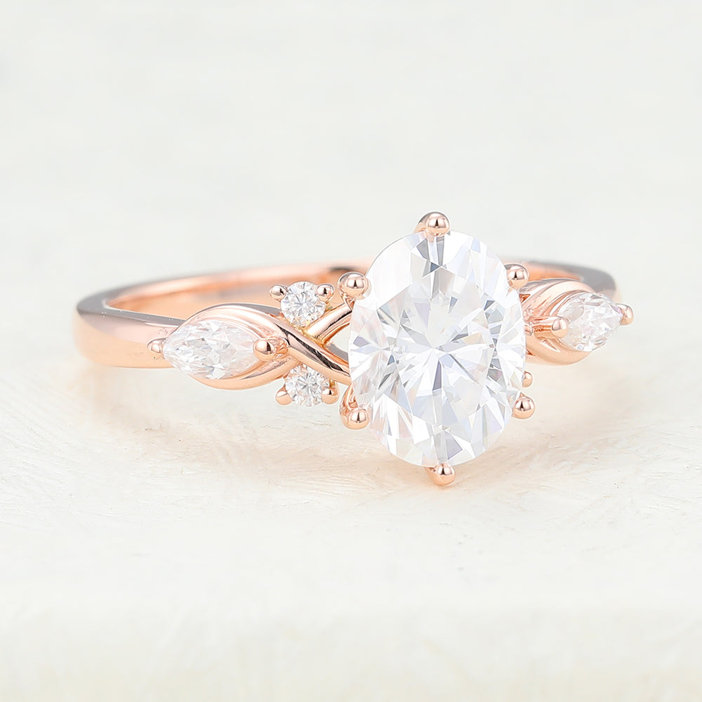 1.33 CT Oval Cluster Moissanite Engagement Ring