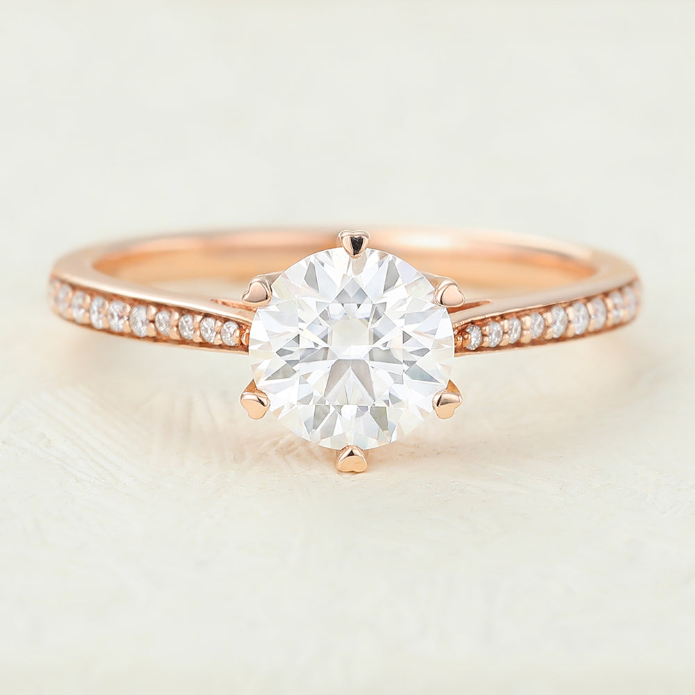 0.68 CT Round Pave Moissanite Engagement Ring