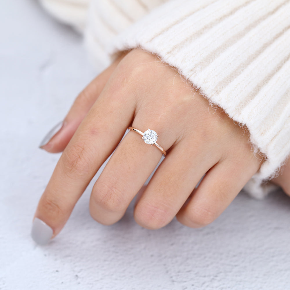 0.68 CT Round Solitaire Moissanite Engagement Ring