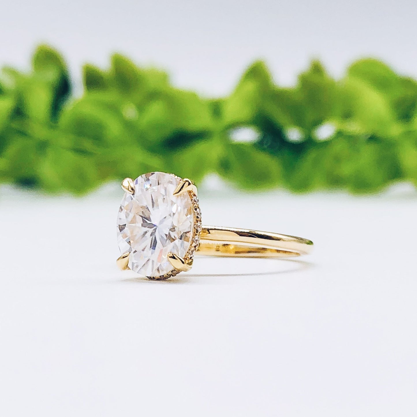 2.72 CT Oval Hidden Halo Moissanite Engagement Ring