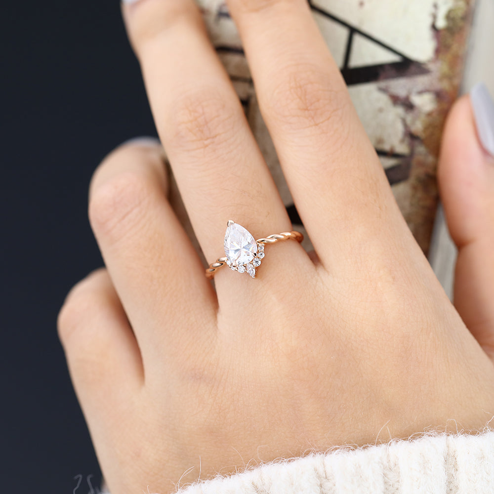 0.9 CT Pear Cluster & Twisted Shank Moissanite Engagement Ring