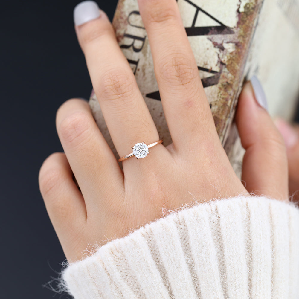0.68 CT Round Solitaire Moissanite Engagement Ring