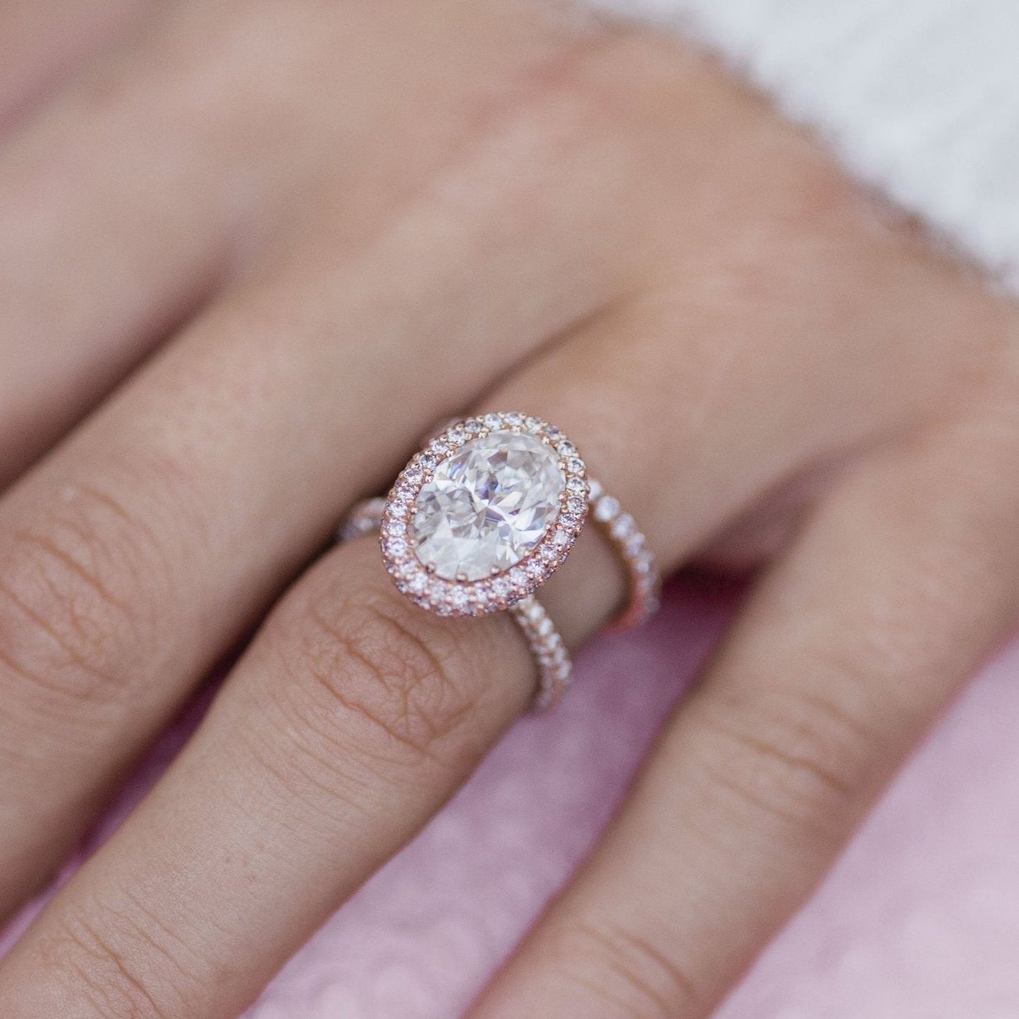 3.9 CT Oval Halo & Pave Lab Grown Diamond Engagement Ring