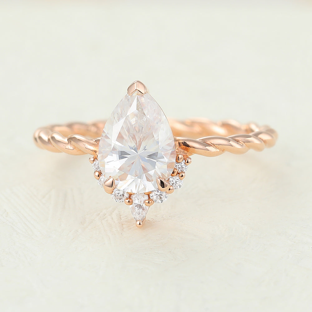 0.9 CT Pear Cluster & Twisted Shank Moissanite Engagement Ring