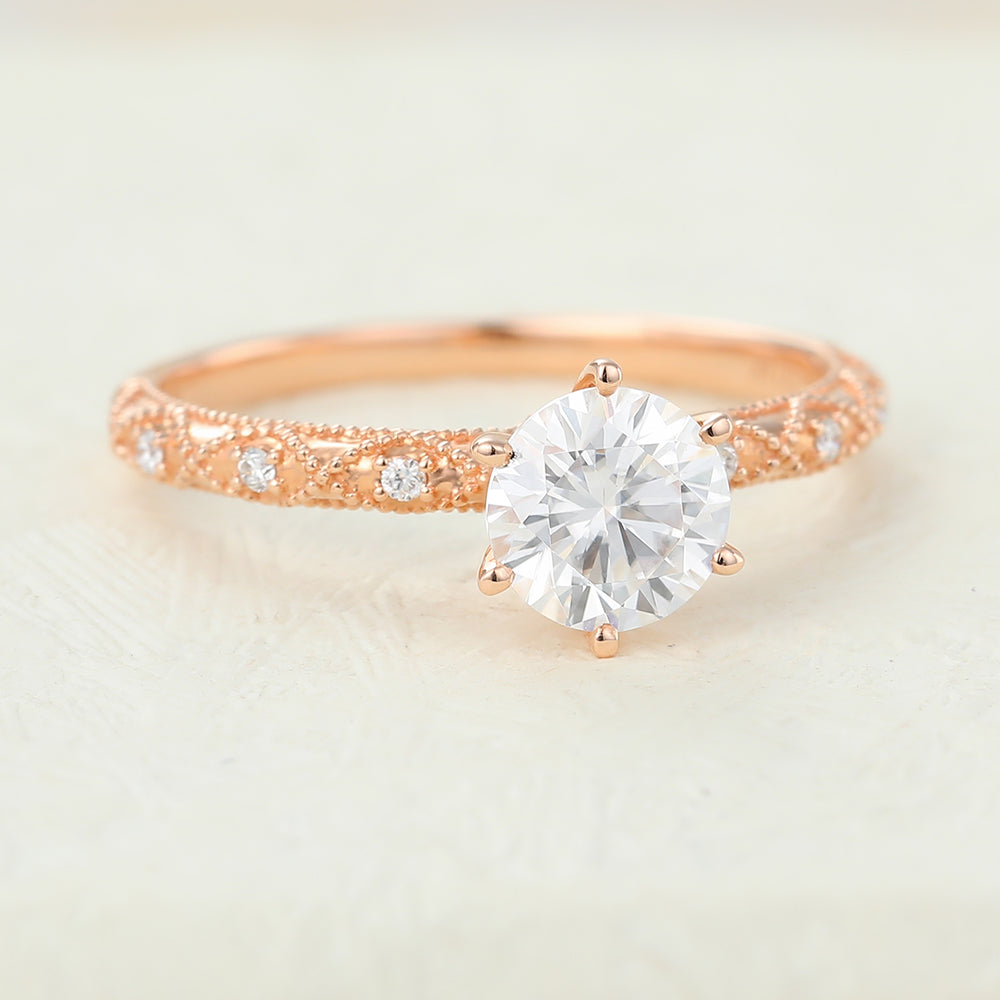 0.68 CT Round Milgrain Pave Lab-Grown Diamond Engagement Ring