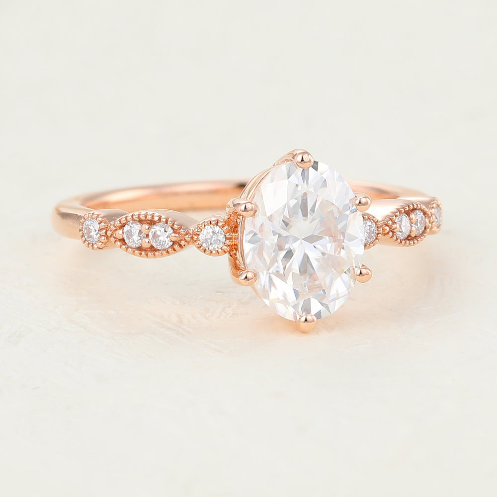 1.33 CT Oval Milgrain Pave Lab-Grown Diamond Engagement Ring