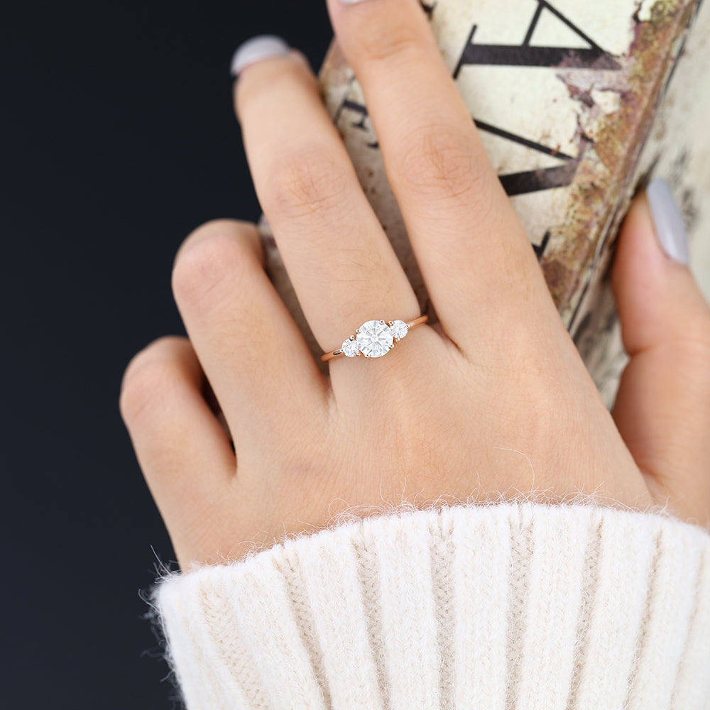 0.68 CT Round Three Stone Moissanite Engagement Ring