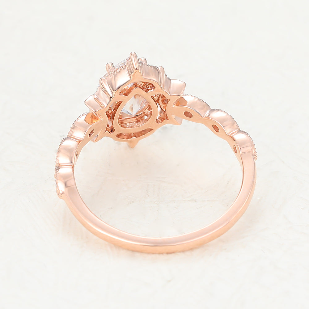 0.9 CT Pear Vintage Cluster & Pave Moissanite Engagement Ring