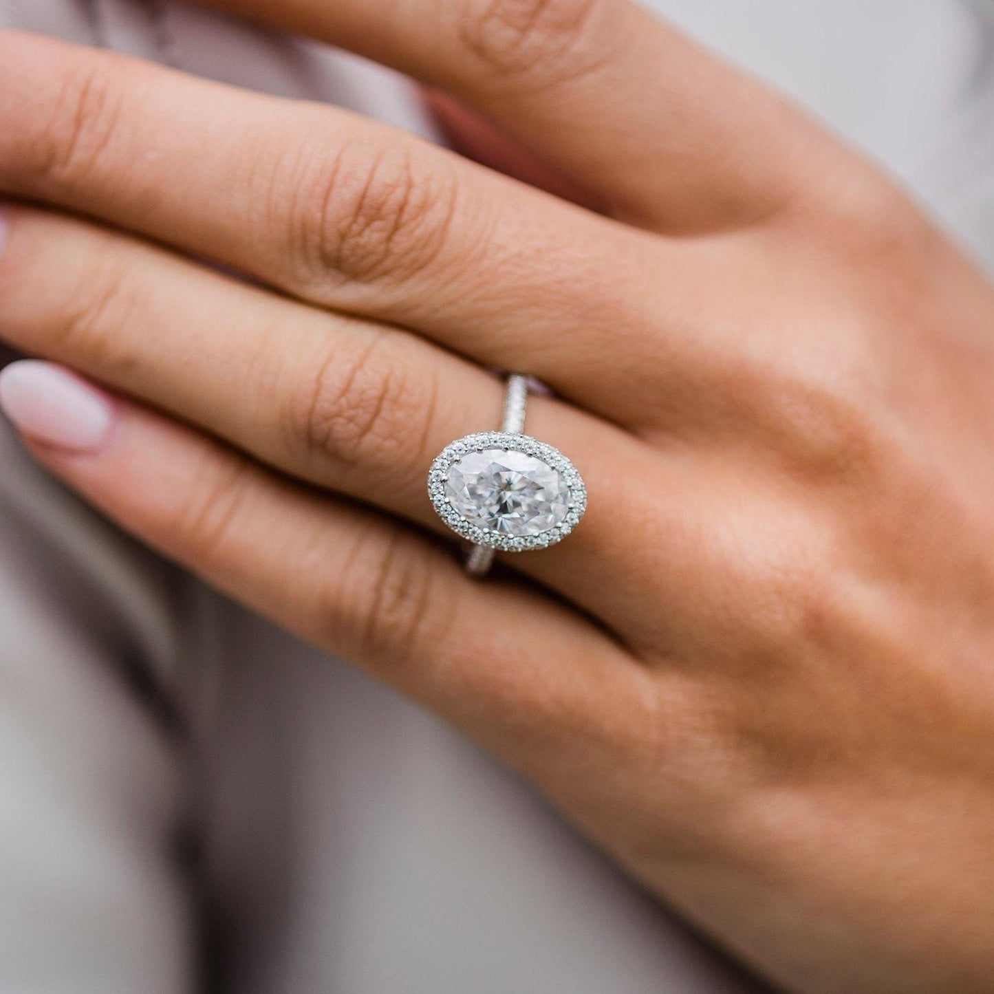 3.85 CT Oval Halo & Pave Lab Grown Diamond Engagement Ring