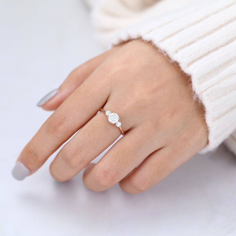 0.68 CT Round Three Stone Moissanite Engagement Ring