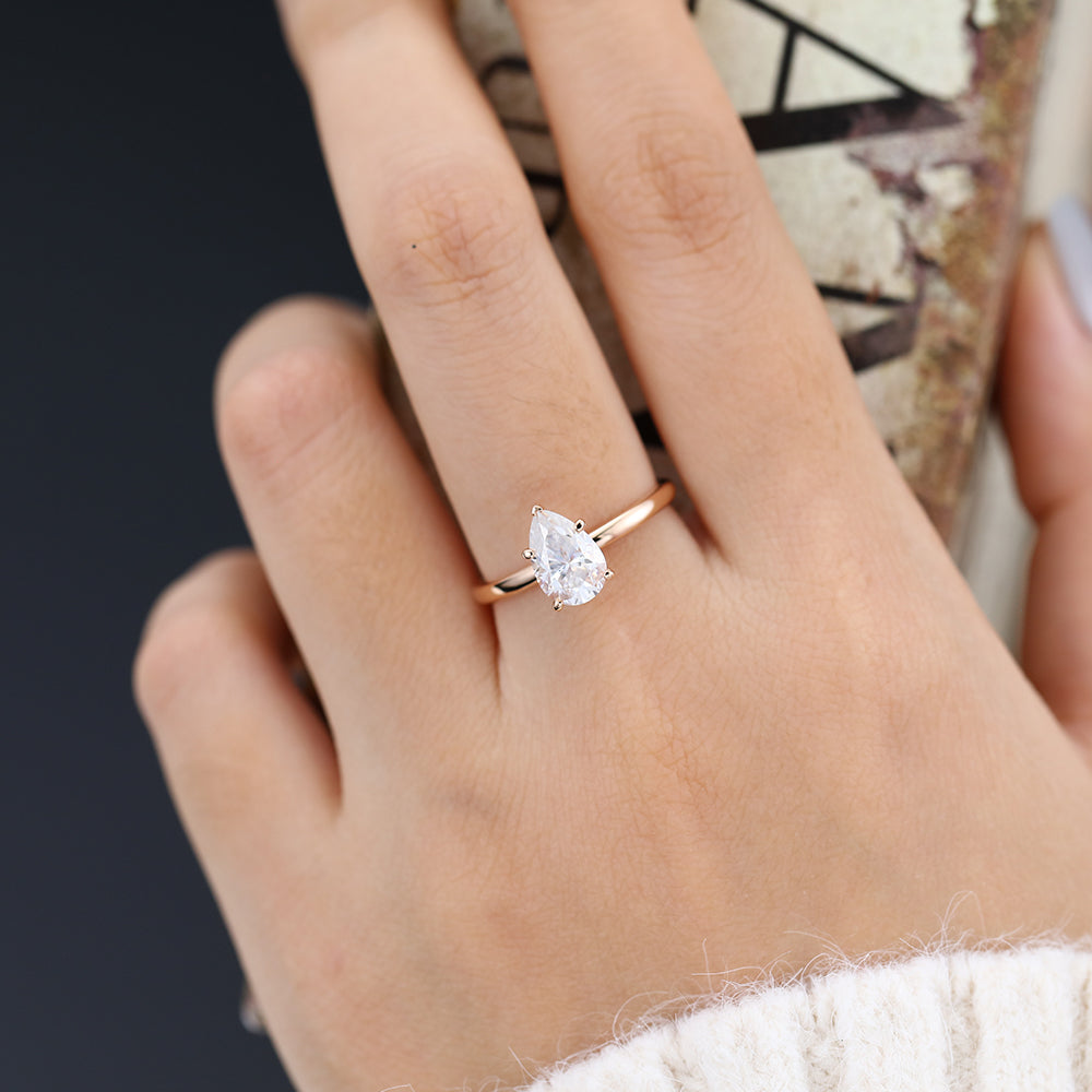 1.5 CT Pear Solitaire Moissanite Engagement Ring