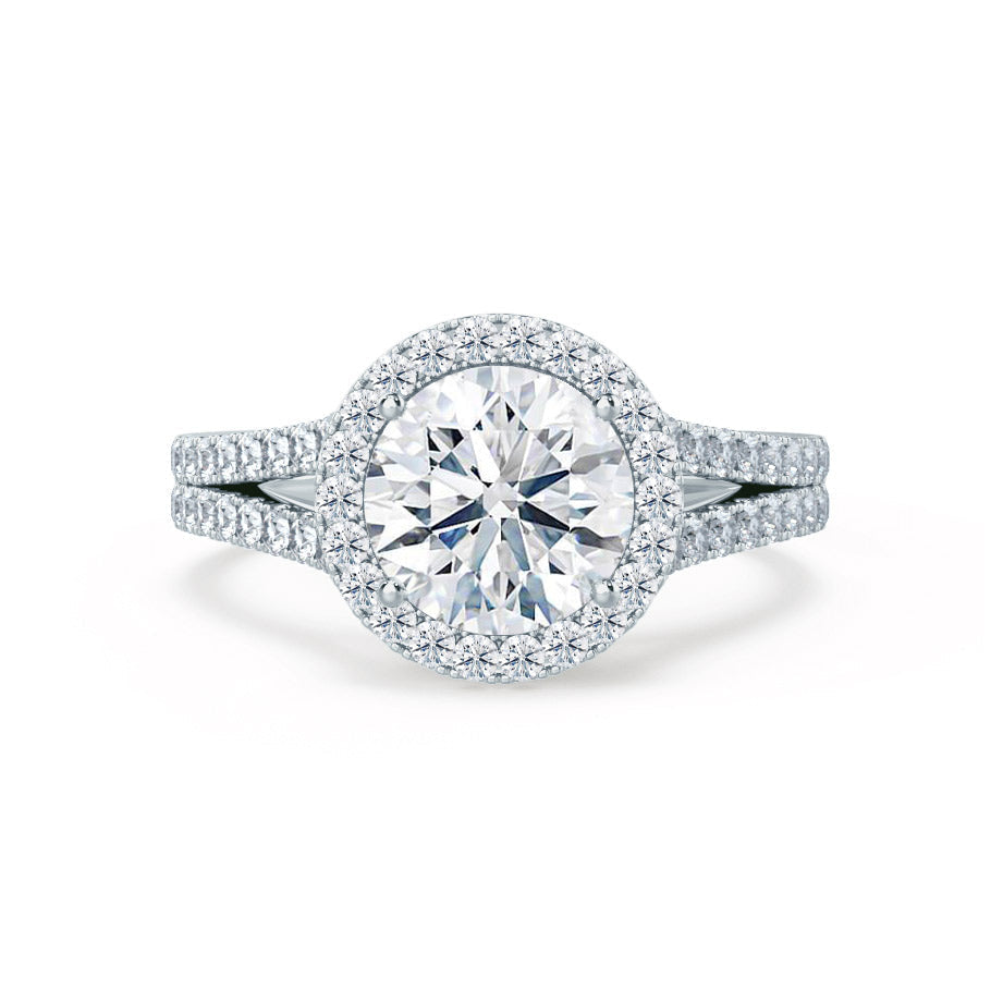 0.50 CT Round Halo CVD F/VS1 Diamond Engagement Ring
