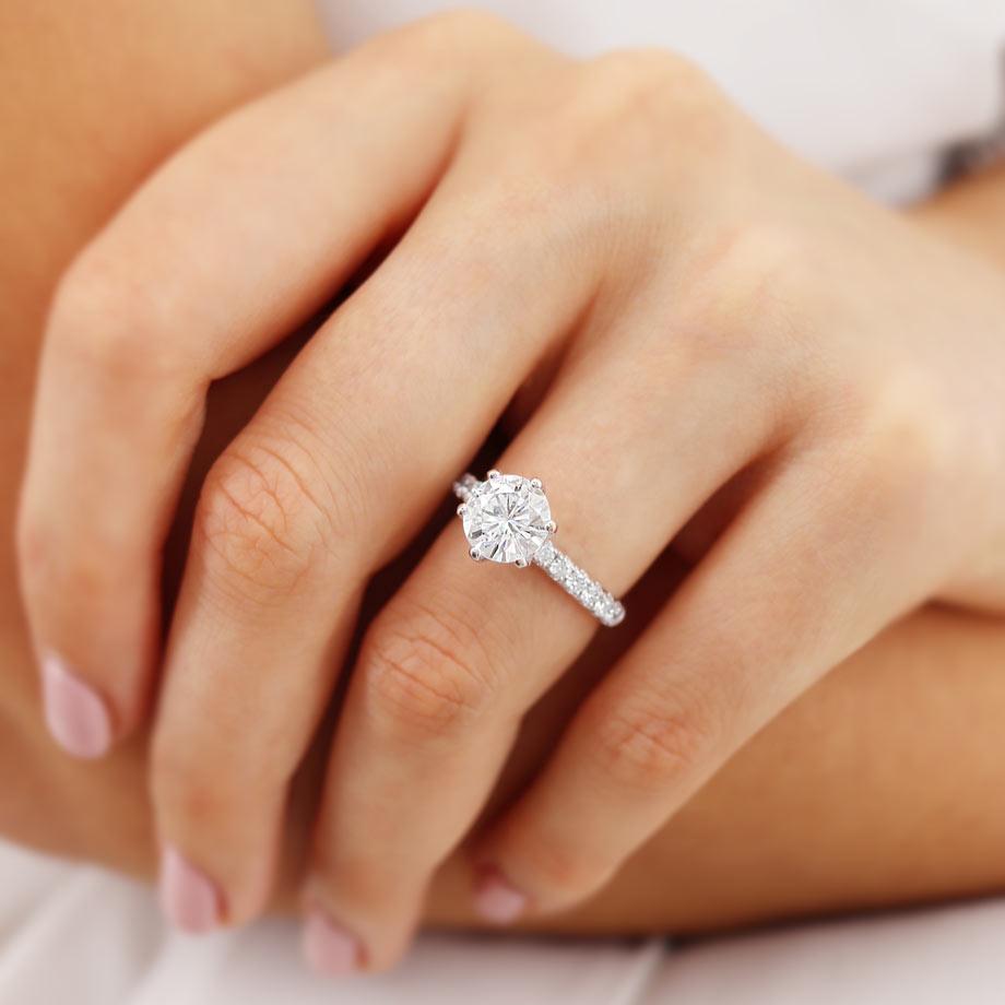 1.9 CT Round Pave Lab Grown Diamond Engagement Ring