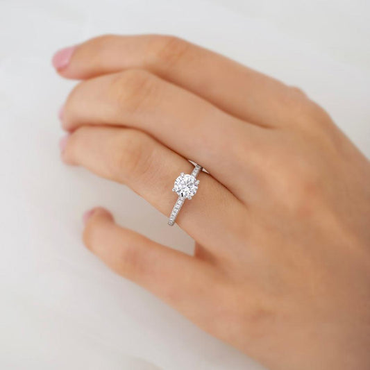 1.5 CT Round Hidden Halo & Pave Lab Grown Diamond Engagement Ring