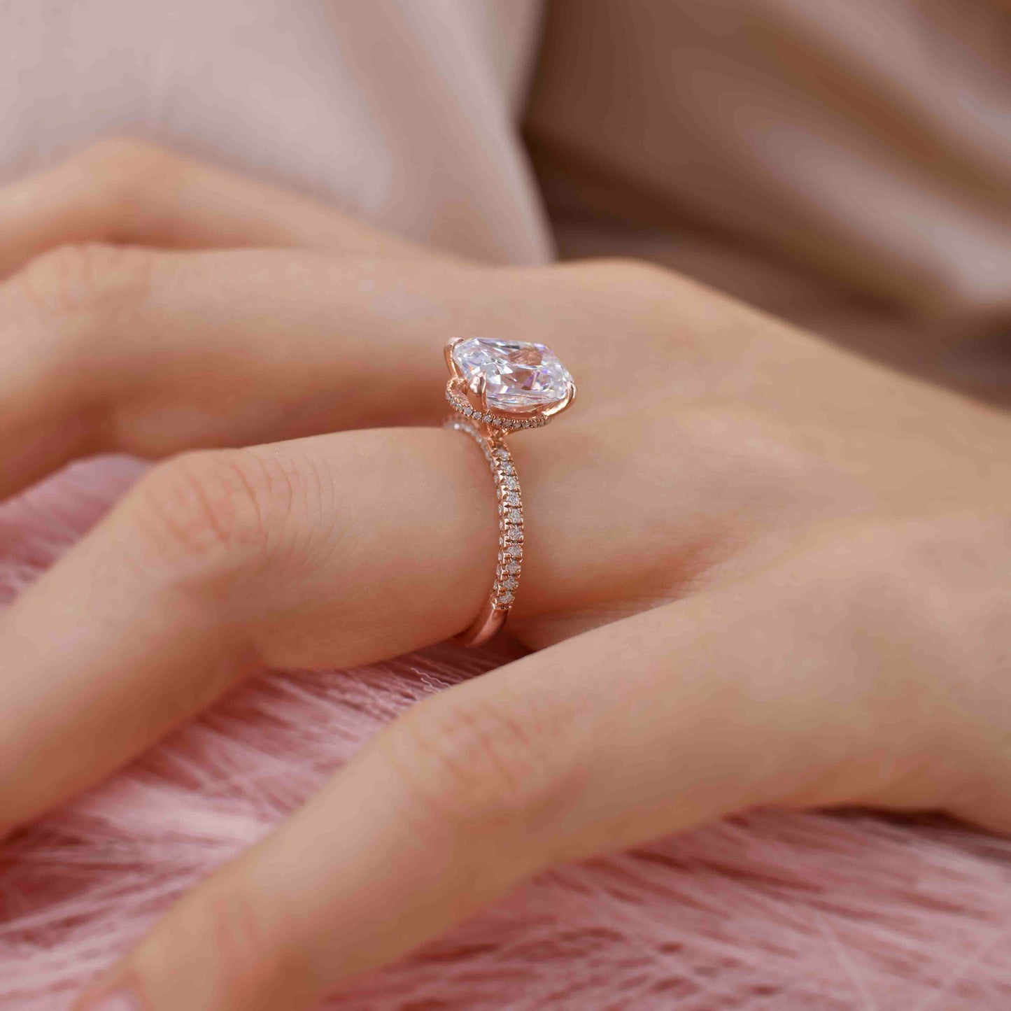 2.3 CT Elongated Cushion Pave Lab Grown Diamond Engagement Ring