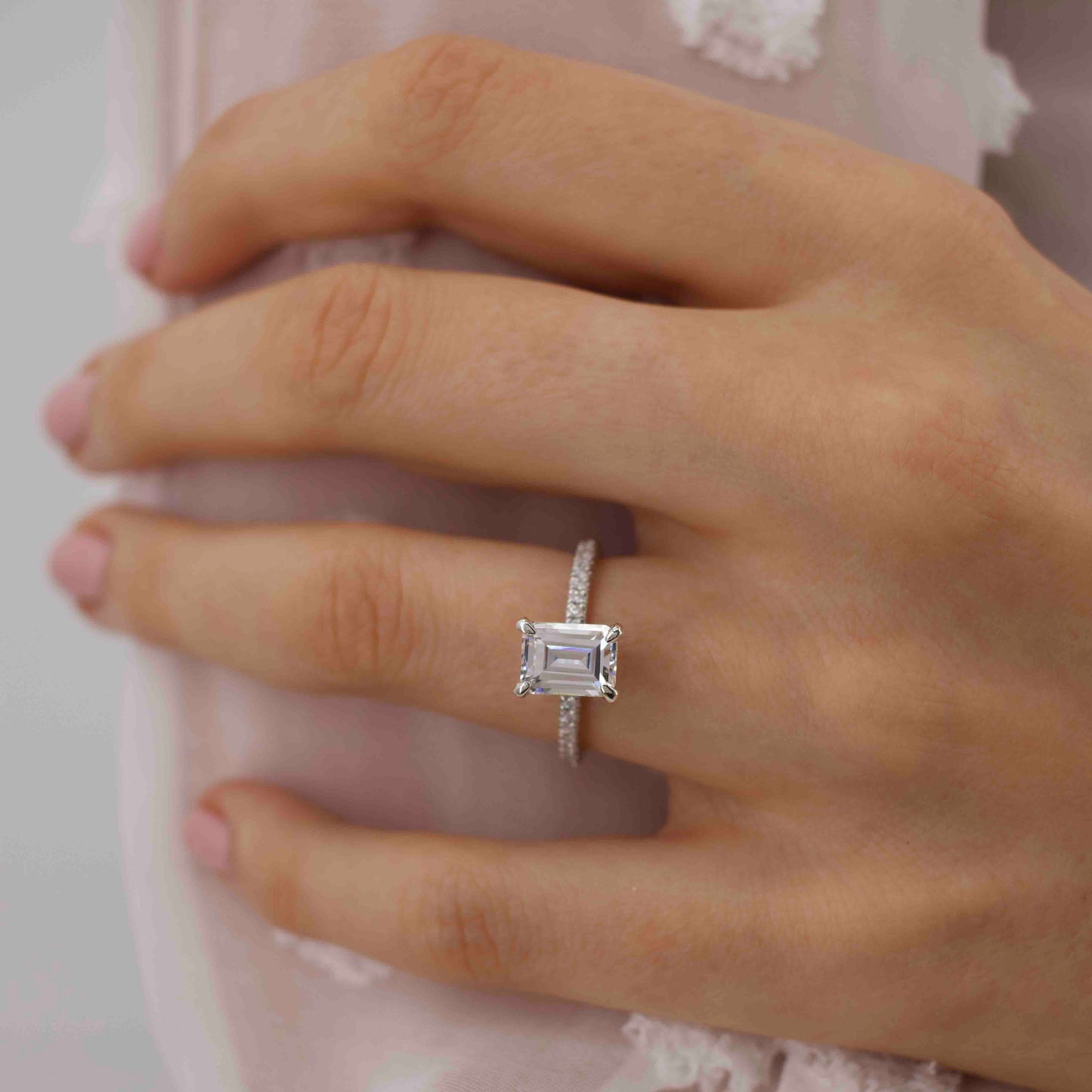 1.75 CT Emerald Pave Lab Grown Diamond Engagement Ring