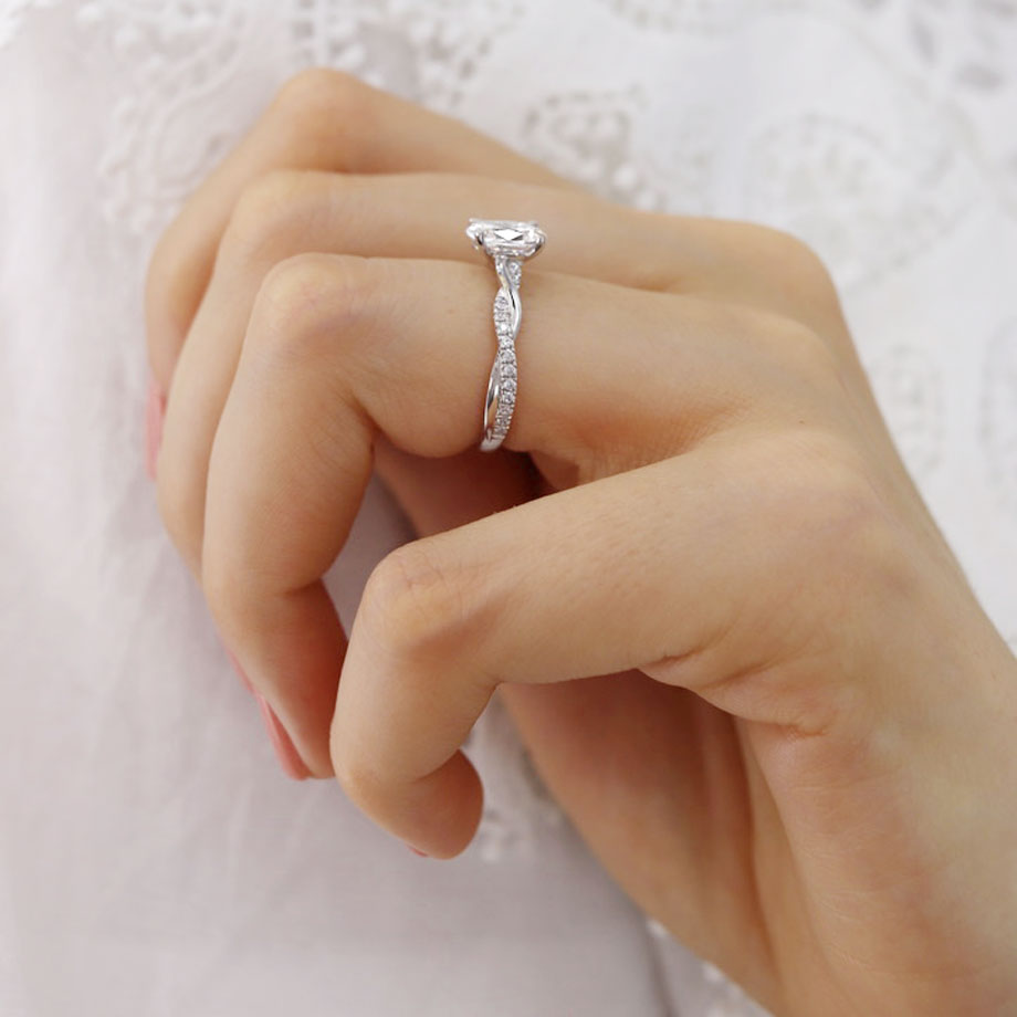 1.5 CT Oval Twisted Pave Lab Grown Diamond Engagement Ring