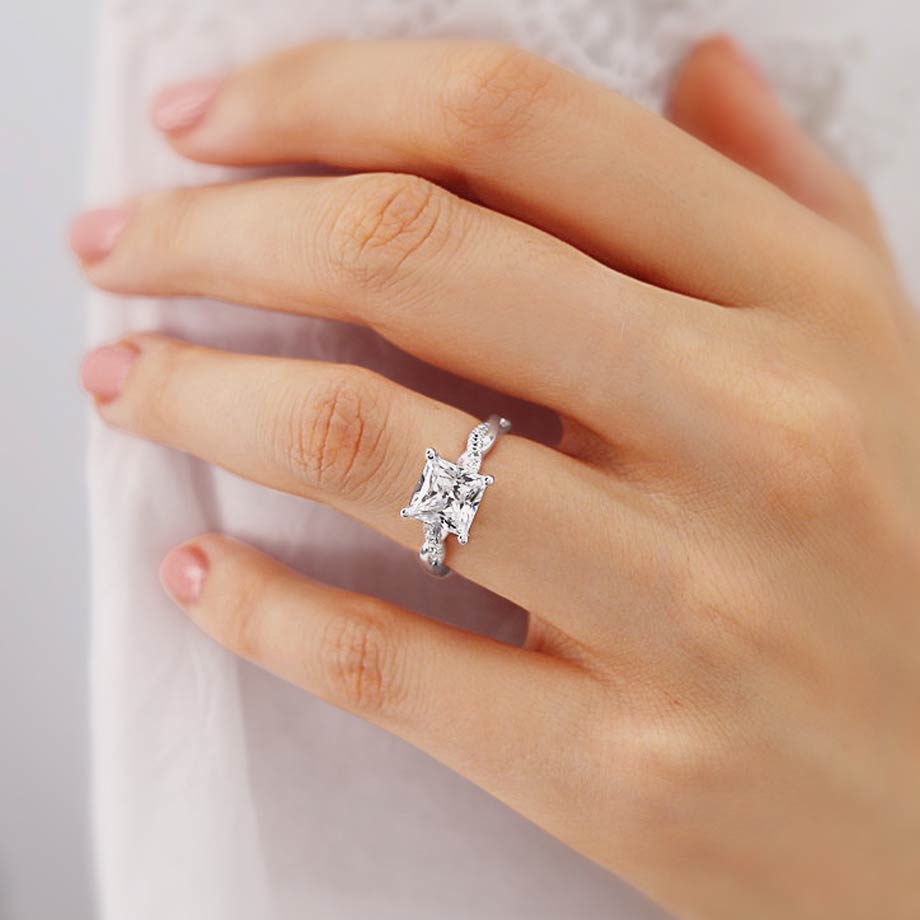1.92 CT Princess Twisted Pave Lab Grown Diamond Engagement Ring