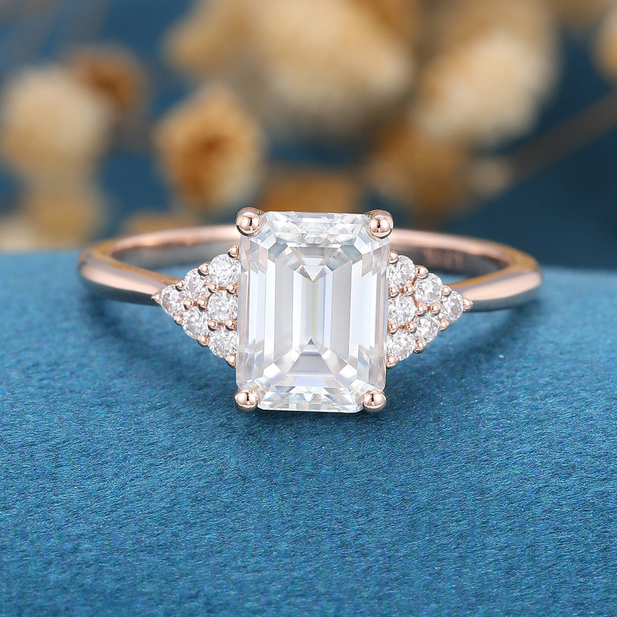 1.6 CT Emerald Cluster Lab Grown Diamond Engagement Ring