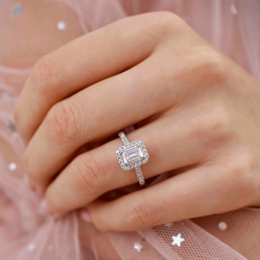 1.75 CT Emerald Halo & Pave Lab Grown Diamond Engagement Ring