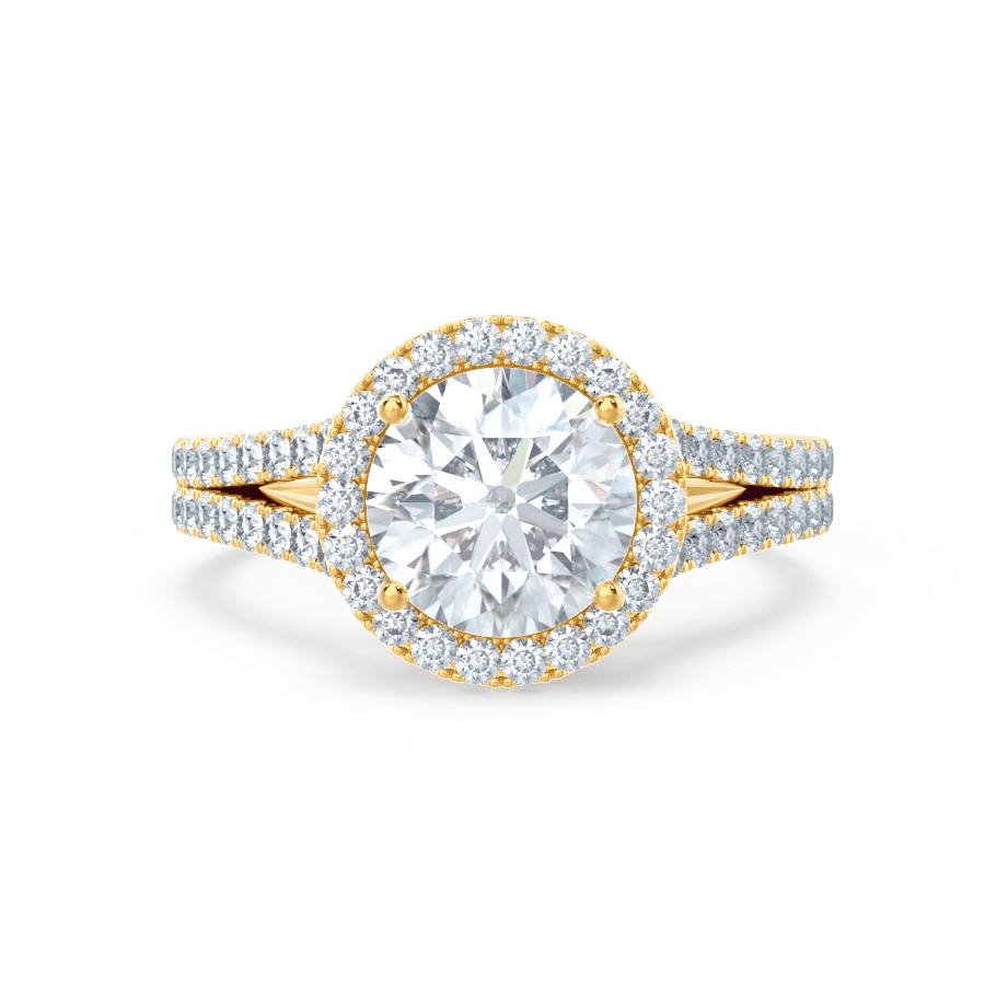 1 CT Round Halo, Pave Split Shank Lab Grown Diamond Engagement Ring