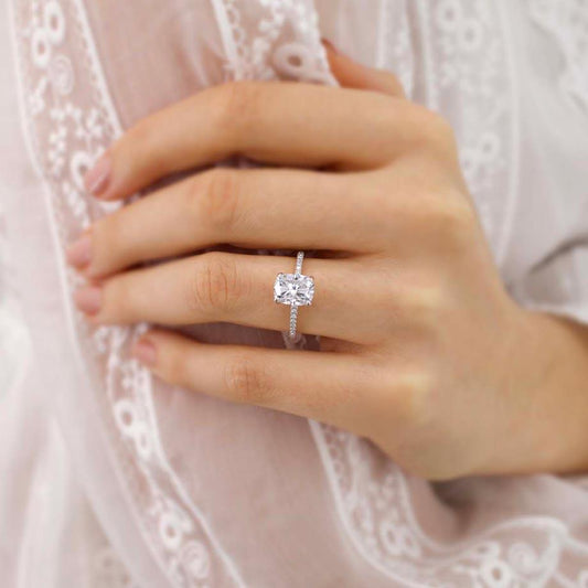1.75 CT Elongated Cushion Pave Lab Grown Diamond Engagement Ring