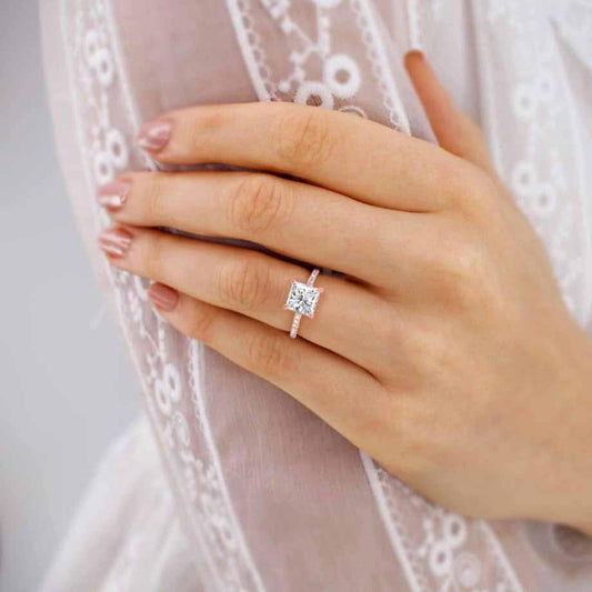 1.5 CT Princess Pave Lab Grown Diamond Engagement Ring
