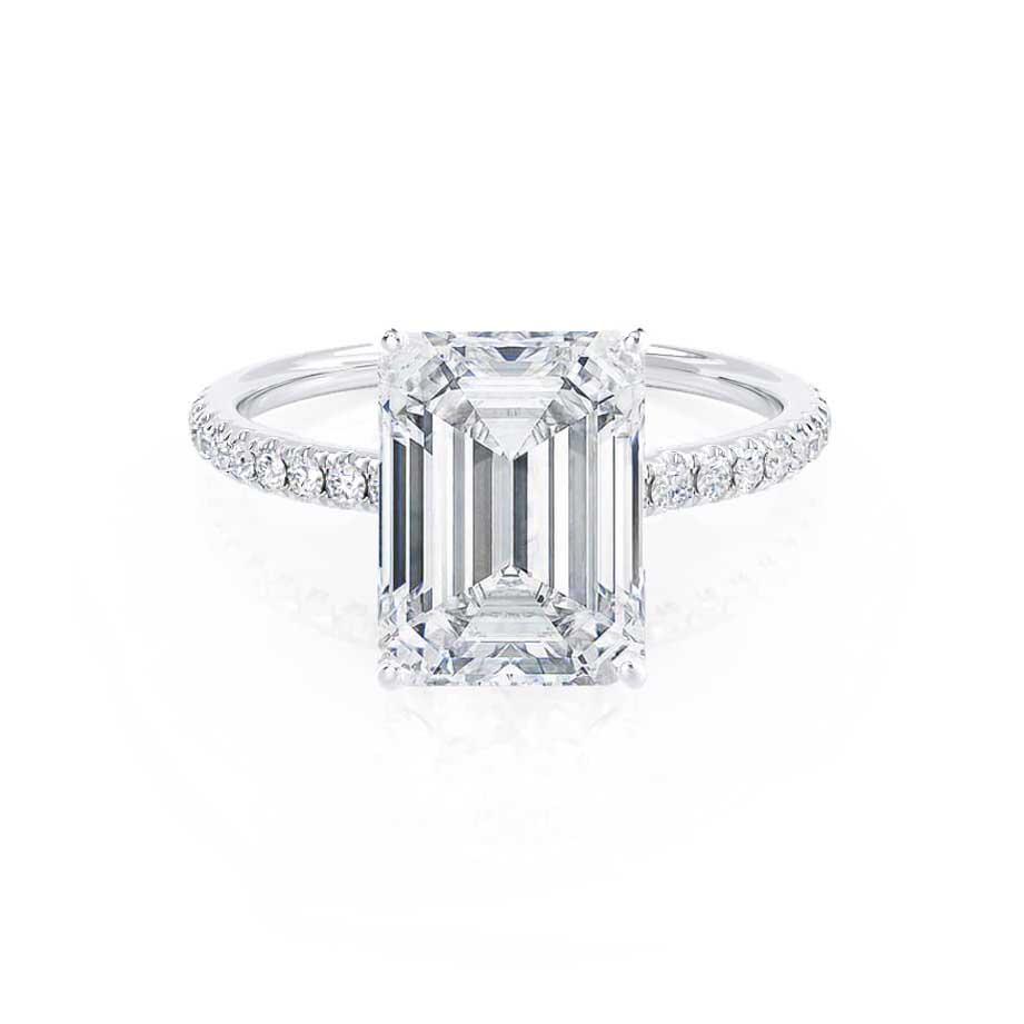 1.50 CT Emerald Pave Setting CVD F/VVS1 Diamond Engagement Ring
