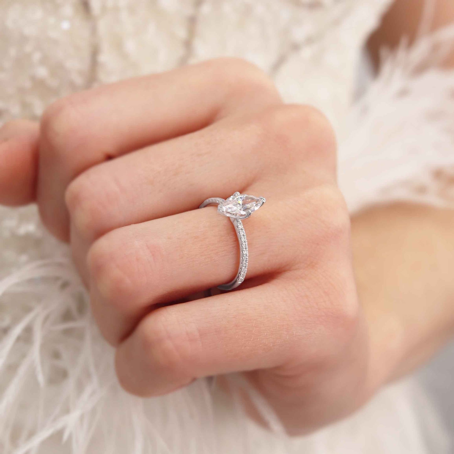 1 CT Marquise Pave Lab Grown Diamond Engagement Ring