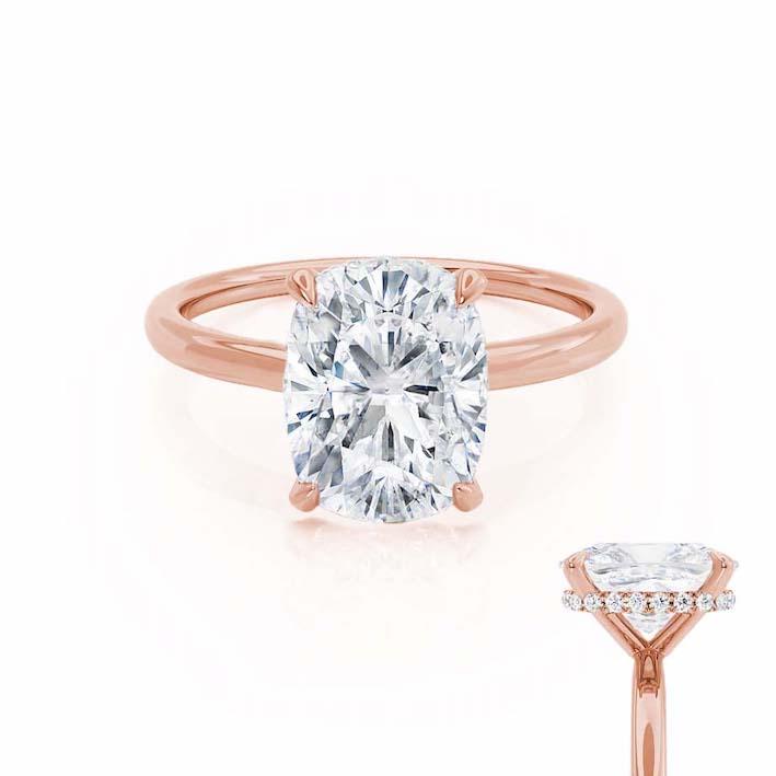 1.5 CT Elongated Cushion Hidden Halo Lab Grown Diamond Engagement Ring