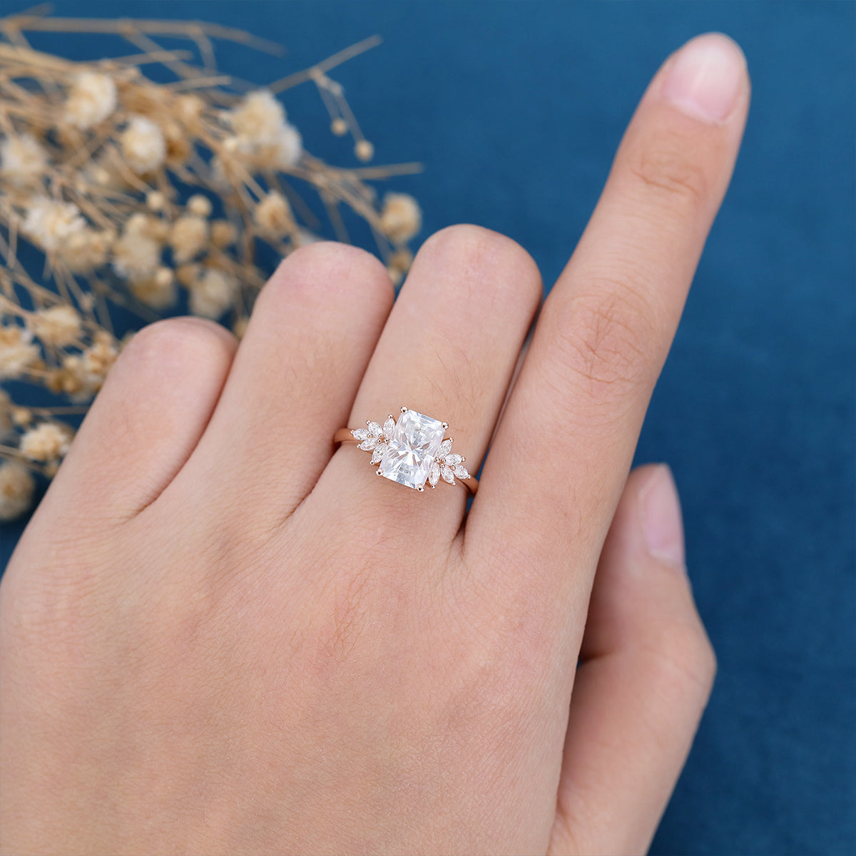 3 CT Radiant Cluster Lab Grown Diamond Engagement Ring