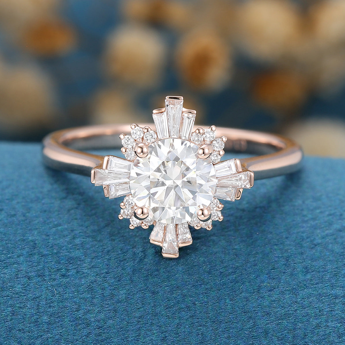 0.88 CT Round Cluster Lab Grown Diamond Engagement Ring