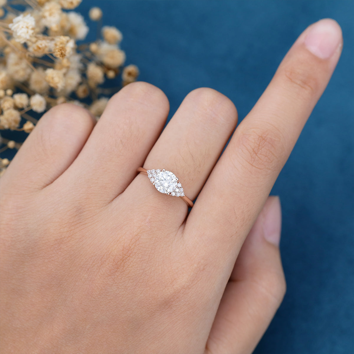 0.68 CT Round Cluster Lab Grown Diamond Engagement Ring