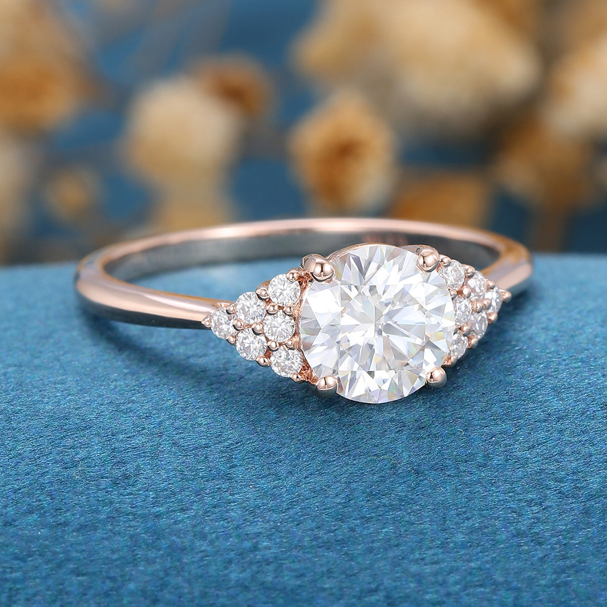 0.68 CT Round Cluster Lab Grown Diamond Engagement Ring