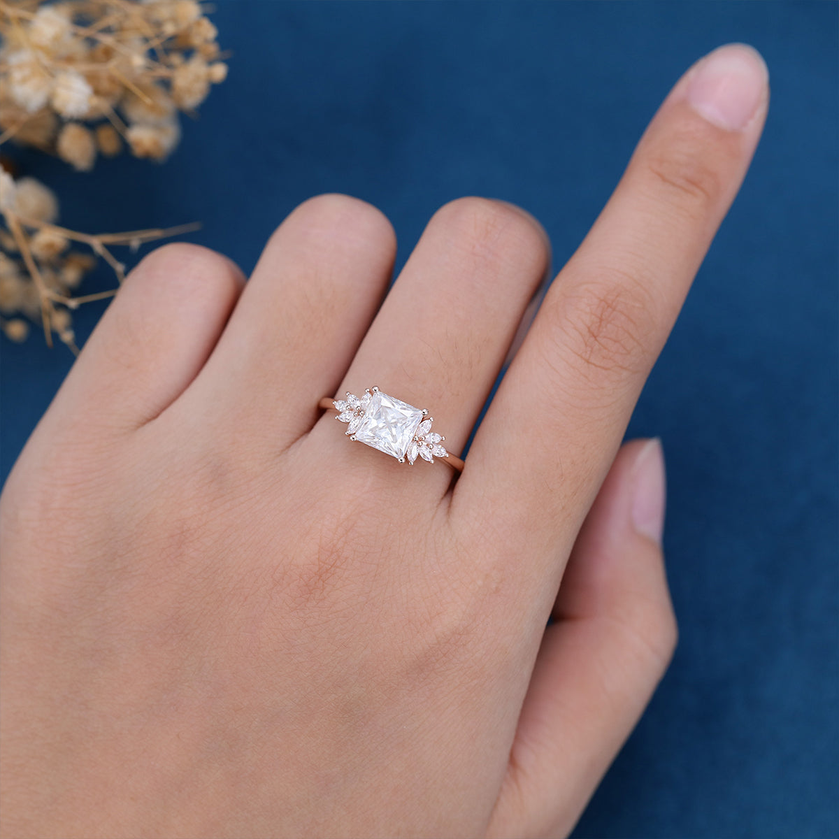 1.75 CT Princess Cluster Lab Grown Diamond Engagement Ring