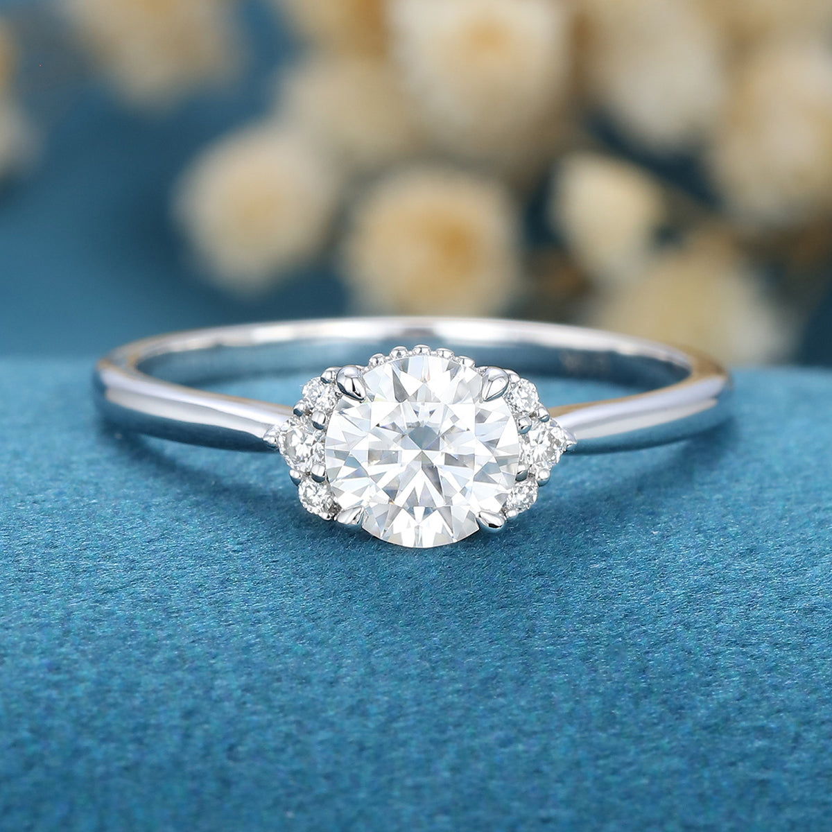 0.68 CT Round Cluster Lab Grown Diamond Engagement Ring