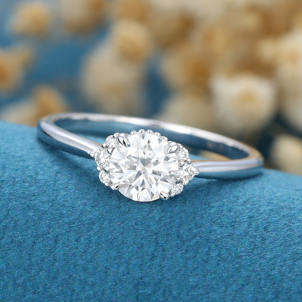 0.68 CT Round Cluster Lab Grown Diamond Engagement Ring