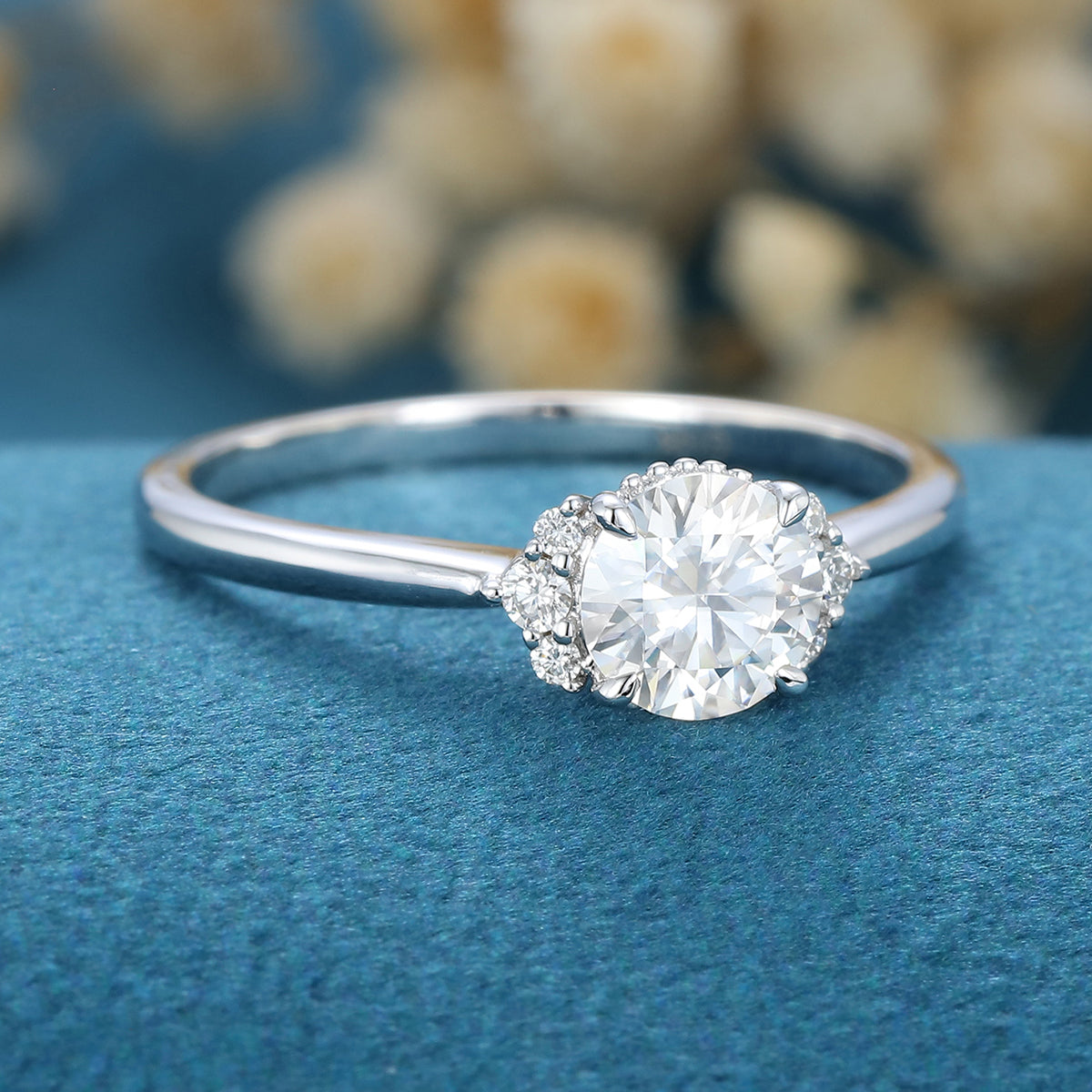 0.68 CT Round Cluster Lab Grown Diamond Engagement Ring