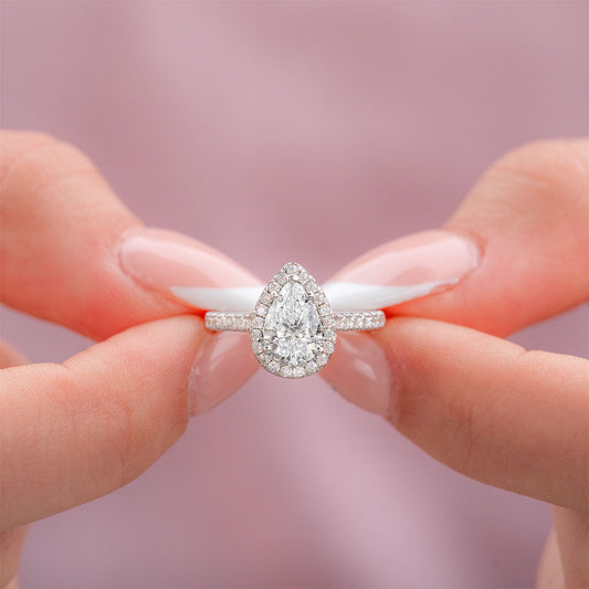 1.33 CT Pear Halo & Pave Lab Grown Diamond Engagement Ring