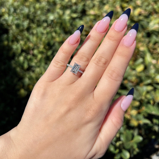 Stunning 2.0 CT Emerald Moissanite Engagement Ring with Hidden Halo & Pave Design 1